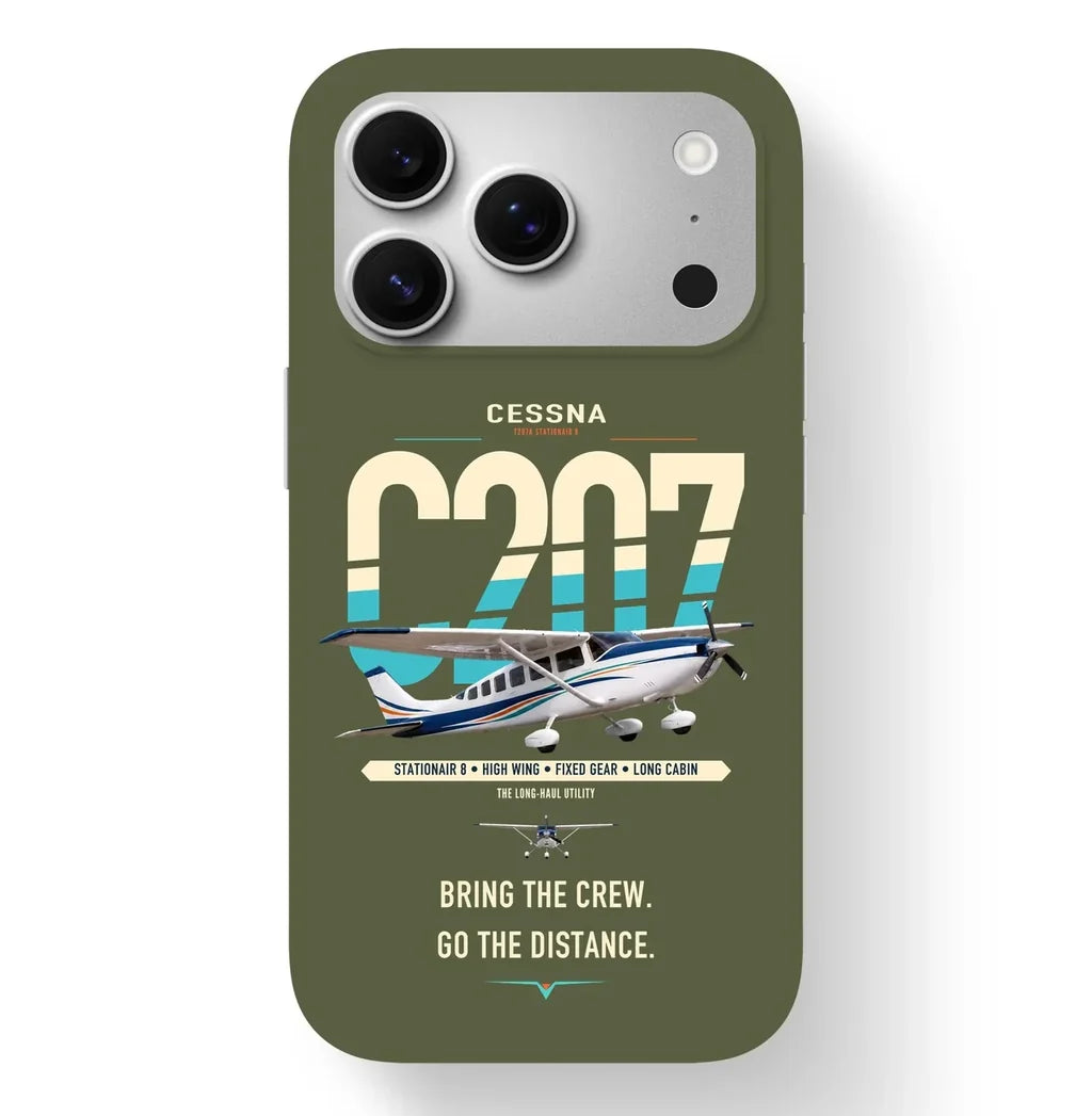 Cessna T207A Stationair 8 design on green army magsafe iphone case, for iPhone 17 Pro