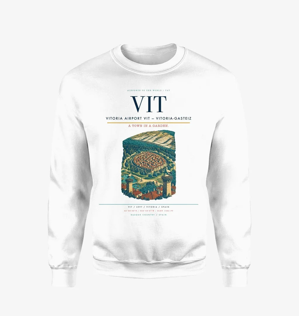 Vitoria Airport (VIT) design on white sweatshirt