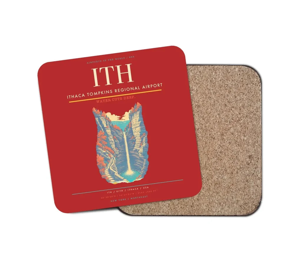 Ithaca Tompkins Regional Airport (ITH) design on red 1 piece coaster