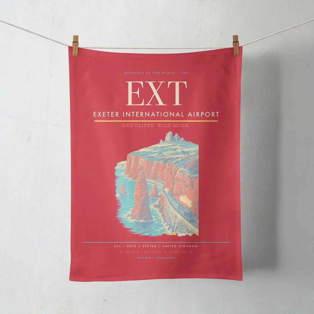 Exeter International Airport (EXT) design on red towel