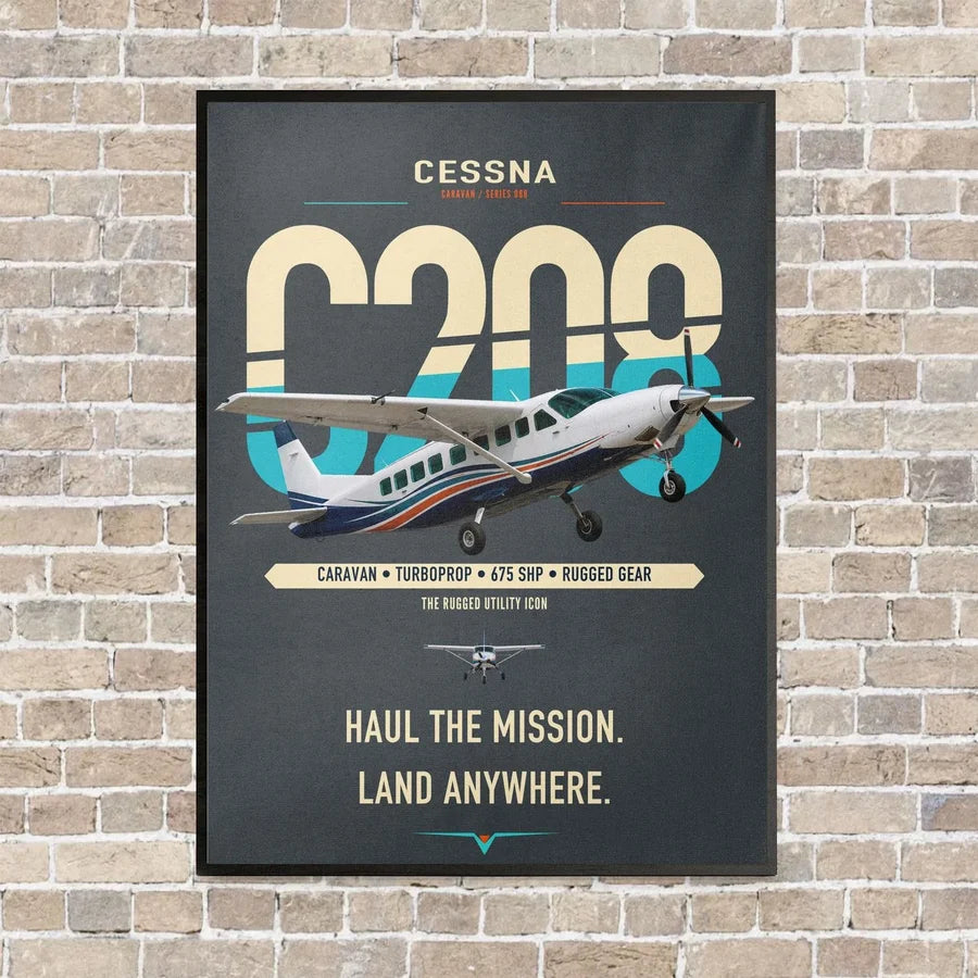 Cessna 208 Caravan vertical canvas print - framed - gray background