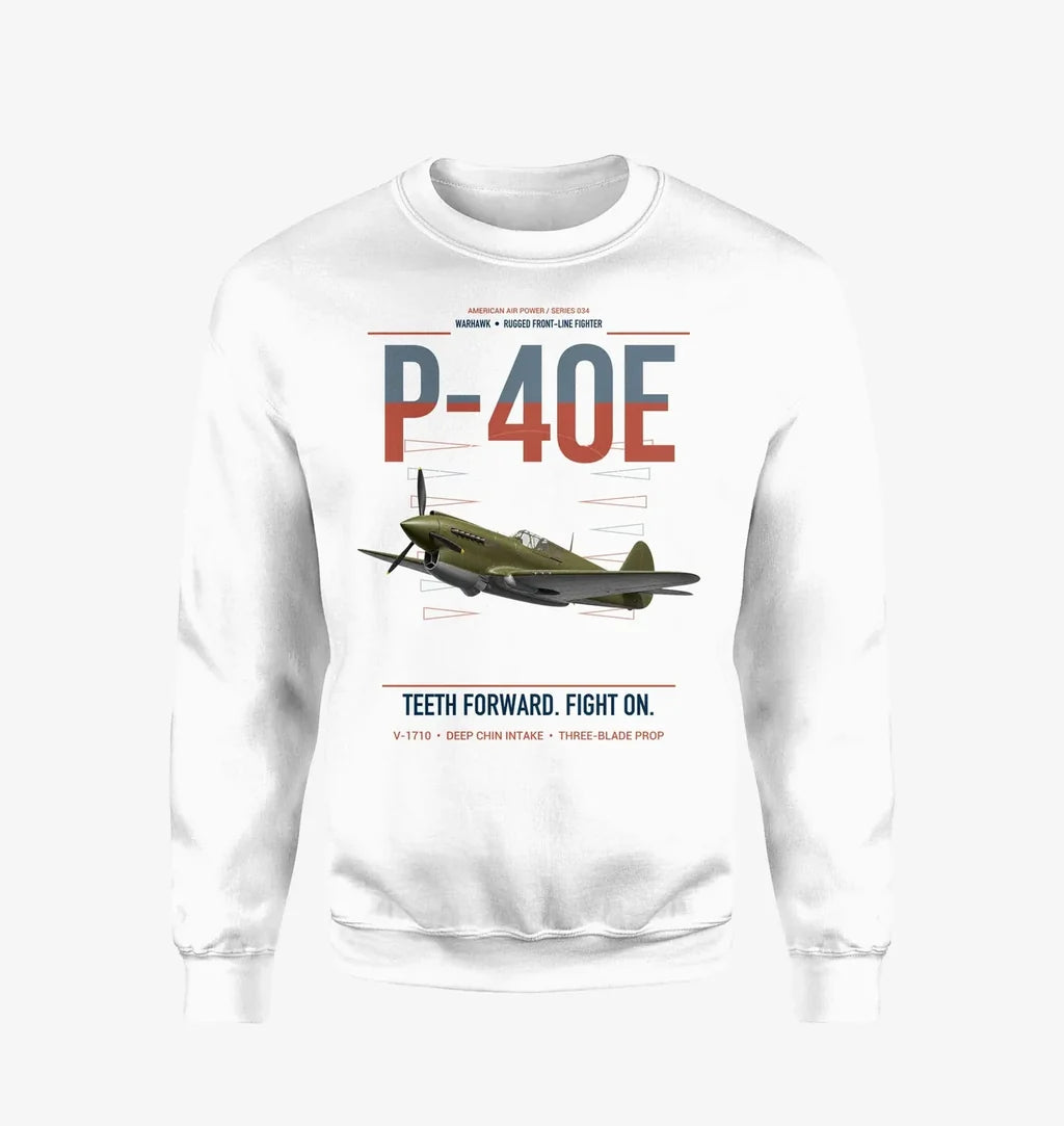 P-40E Warhawk design on white sweatshirt