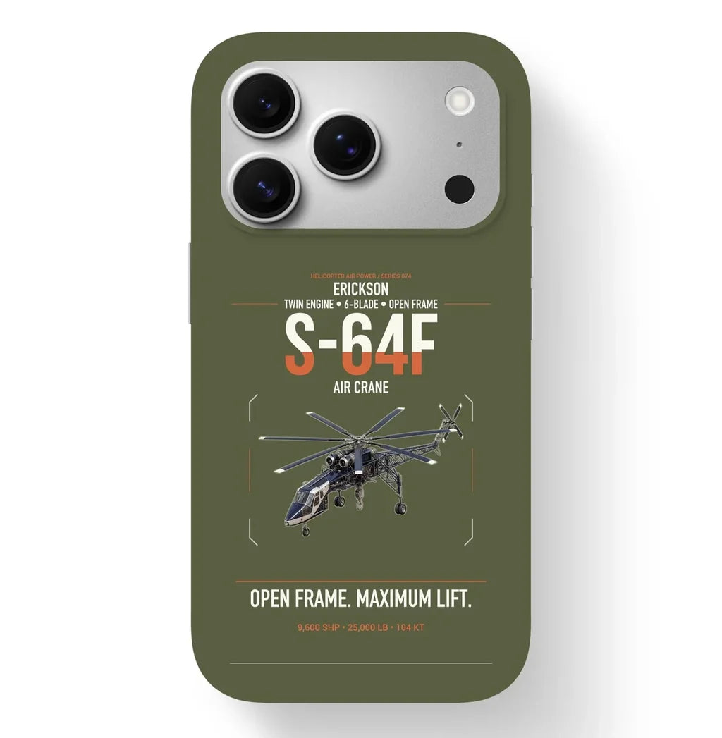 Erickson S-64F Air Crane design on green army magsafe iphone case, for iPhone 17 Pro