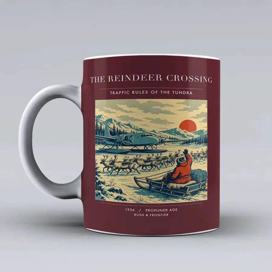 VINTAGE G4350 - The Reindeer Crossing - Ceramic Mug design on darkred