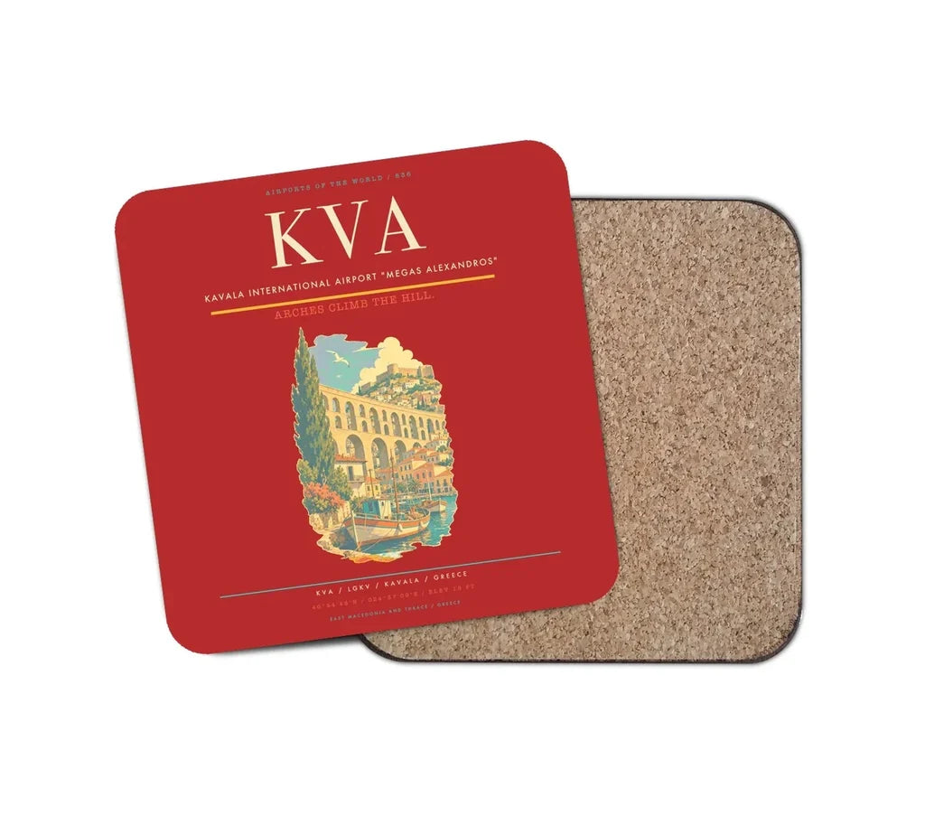 Kavala International Airport Megas Alexandros (KVA) design on red 1 piece coaster