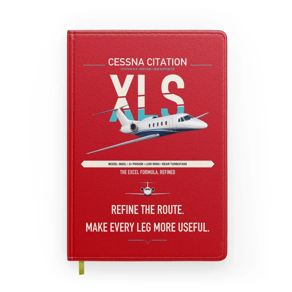 Cessna Citation XLS design on red notebook