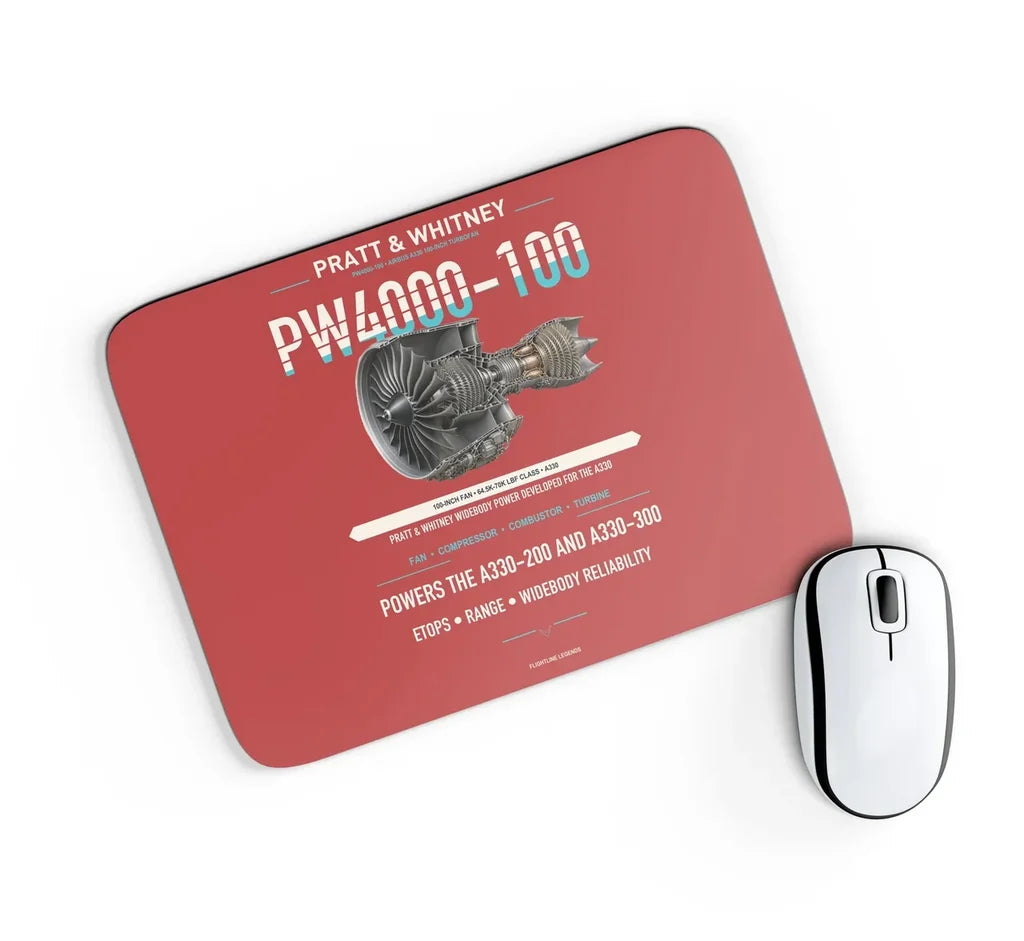 PW4000-100 design on red rectangle mouse pad
