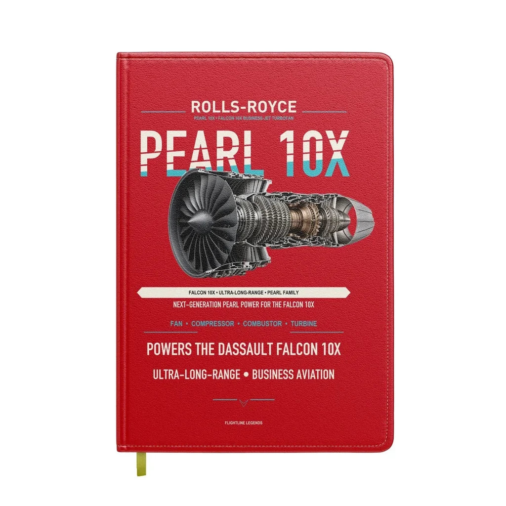 PEARL 10X design on red notebook