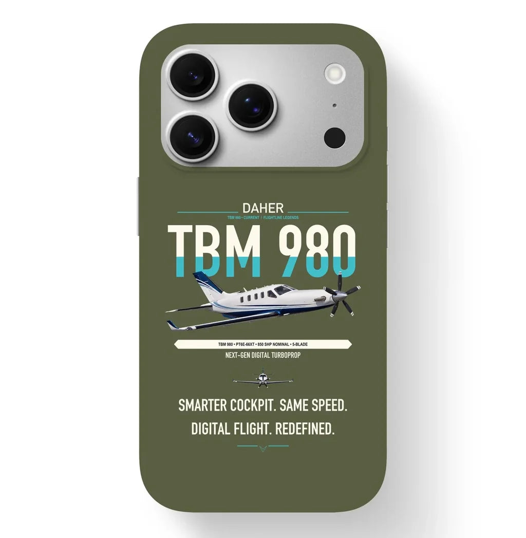 Daher TBM 980 design on green army magsafe iphone case, for iPhone 17 Pro