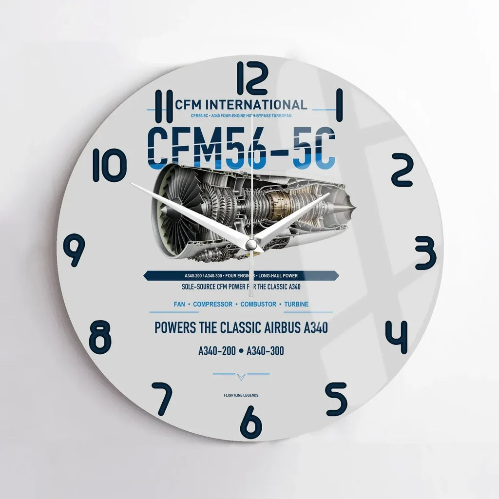 CFM56-5C design on light gray no frame wall clock