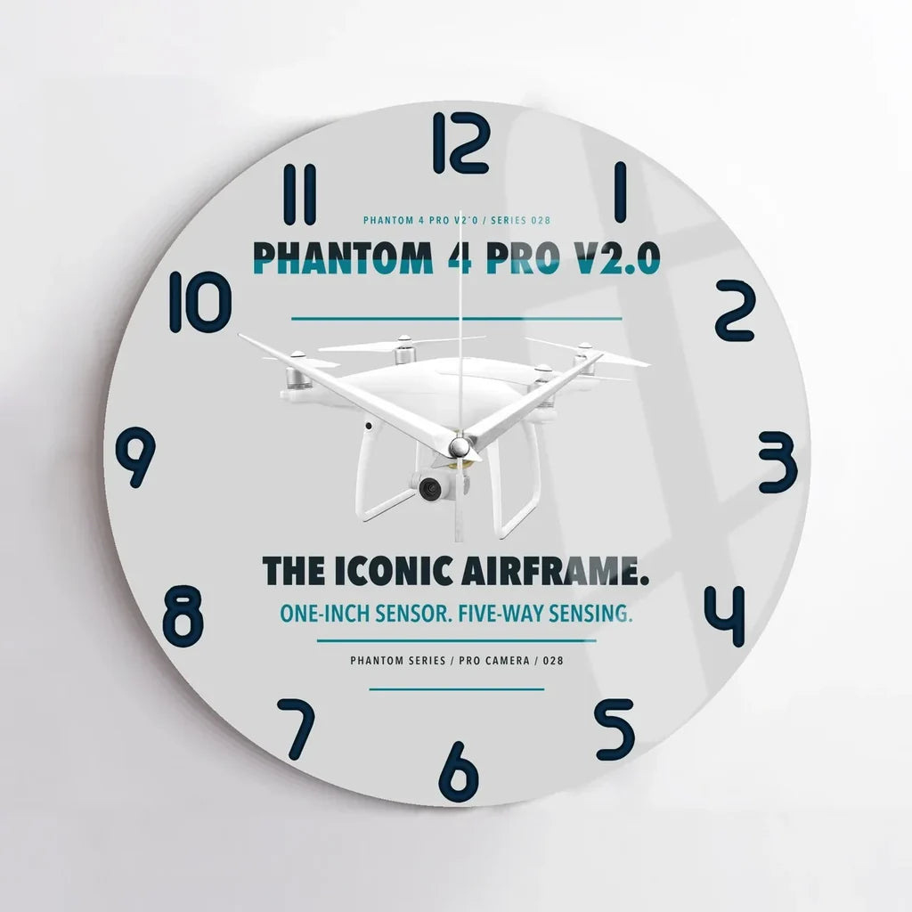 DJI Phantom 4 Pro V2.0 design on light gray no frame wall clock