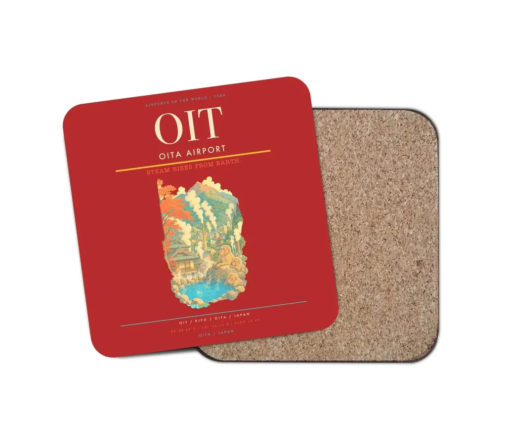 Oita Airport (OIT) design on red 1 piece coaster