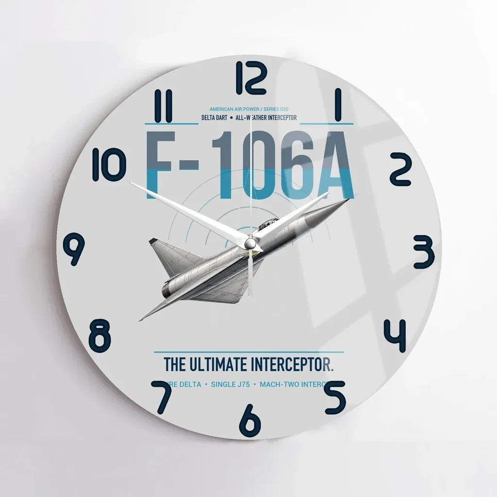 F-106A Delta Dart design on light gray no frame wall clock