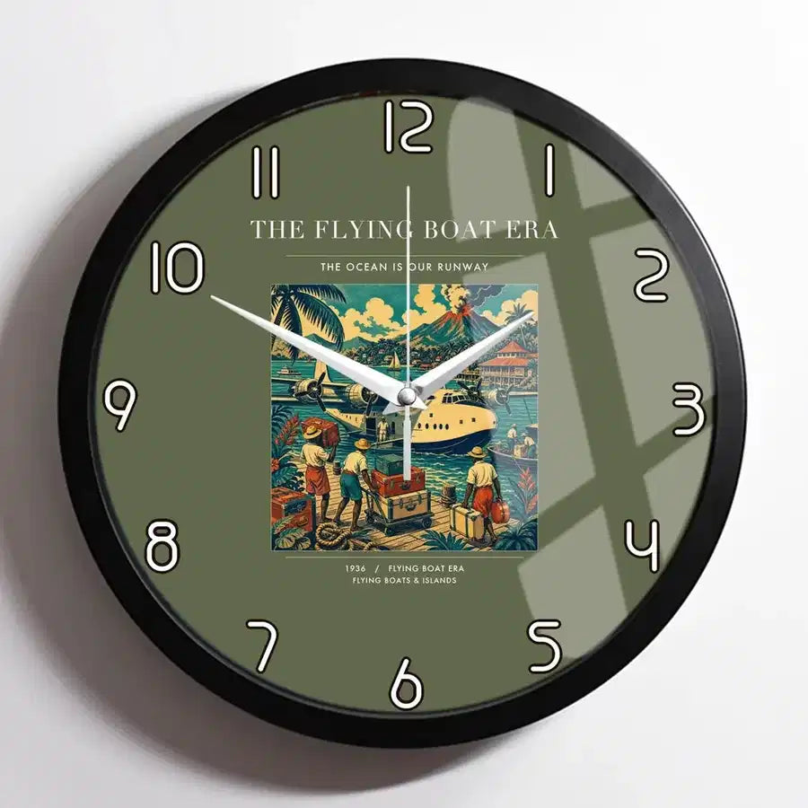 VINTAGE G4055 - The Flying Boat Era - Designed Wall Clocks design on greenarmy framed
