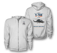 Thumbnail for Sikorsky S-76B design on white premium zipped hoodie, double-side print