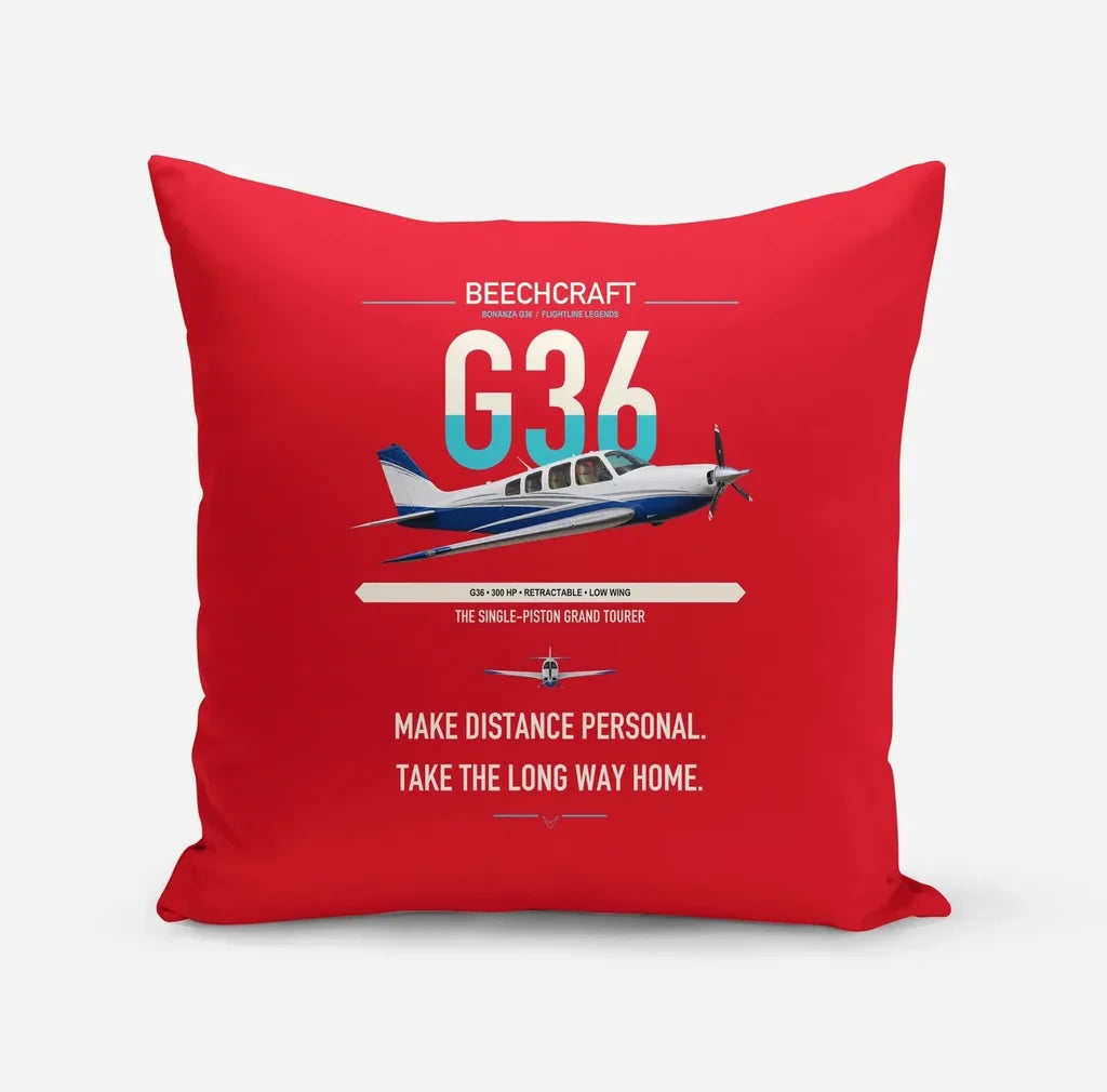 Beechcraft Bonanza G36 design on red pillow