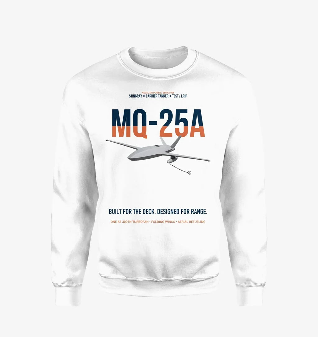 MQ-25A STINGRAY design on white sweatshirt