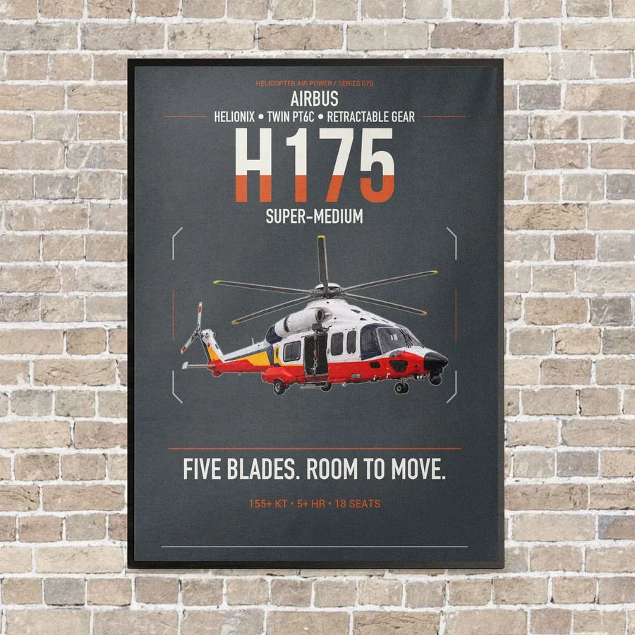 Airbus H175 vertical canvas print - framed - gray background