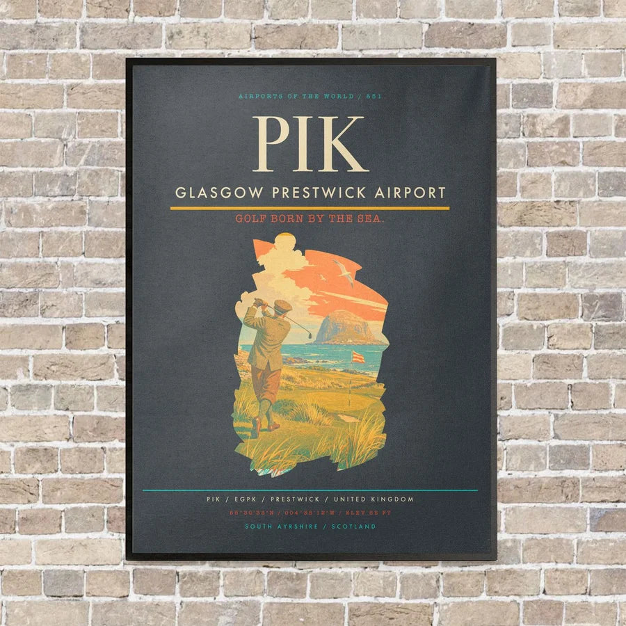 Glasgow Prestwick Airport PIK vertical canvas print - framed - gray background