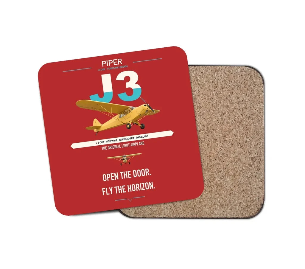 Piper J-3 Cub design on red 1 piece coaster