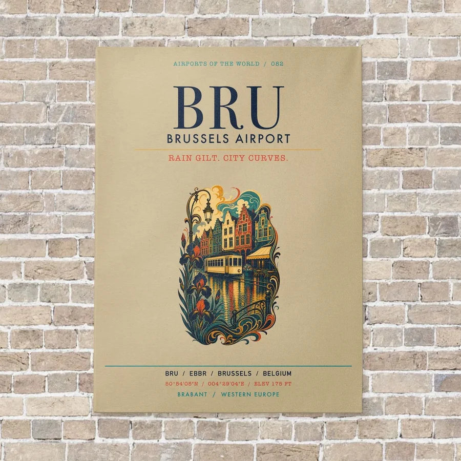 Brussels Airport BRU vertical canvas print - no frame - beige background