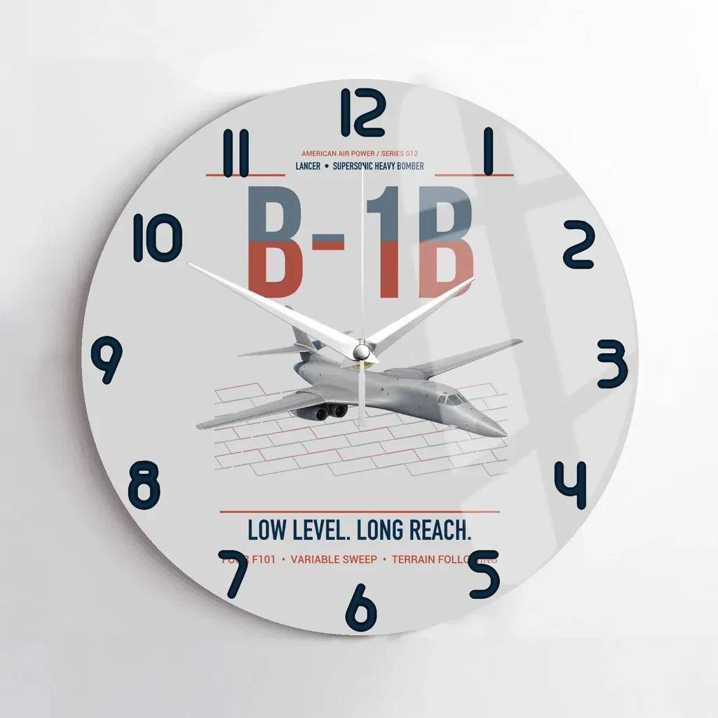 B-1B Lancer design on light gray no frame wall clock