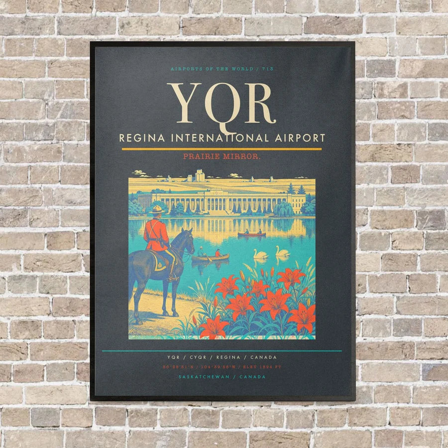Regina International Airport YQR vertical canvas print - framed - gray background