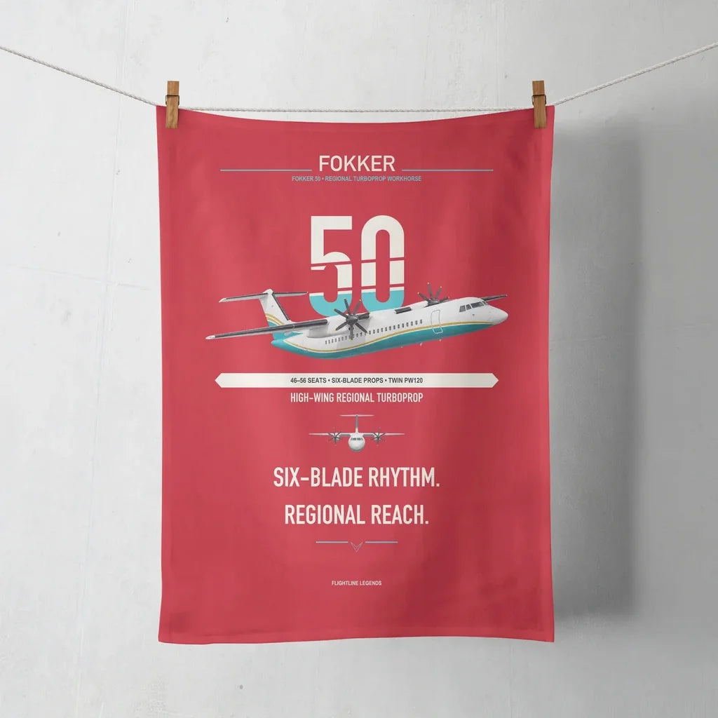 Fokker 50 design on red towel