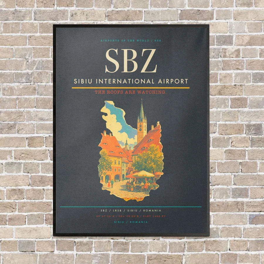 Sibiu International Airport SBZ vertical canvas print - framed - gray background