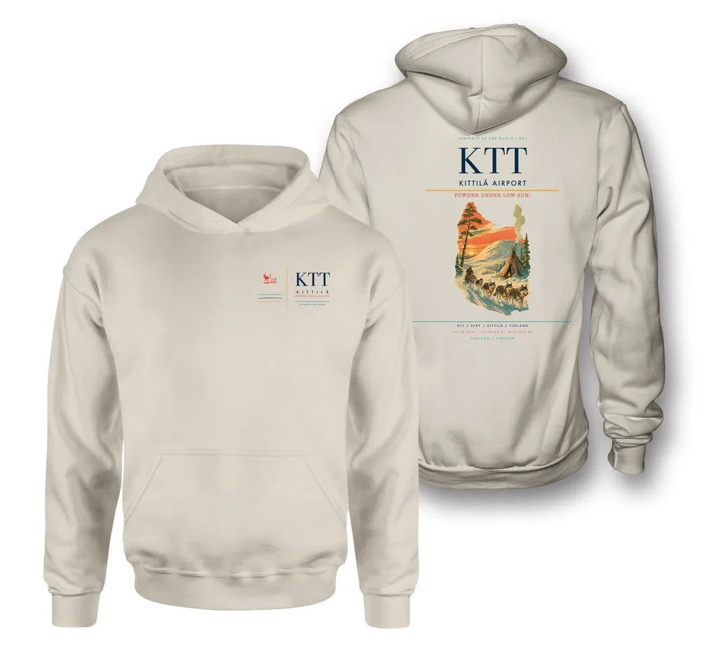 Kittilä Airport (KTT) design on khaki double-side hoodie