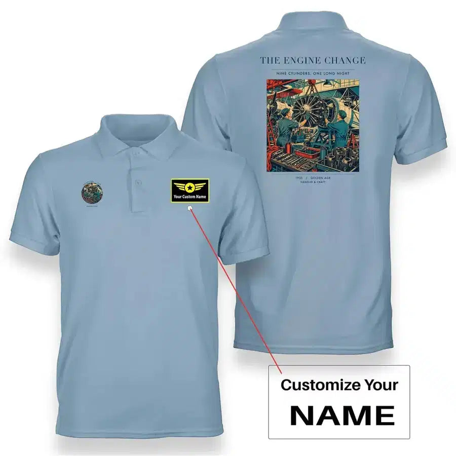 VINTAGE G4167 - The Engine Change - Double-Side Polo T-Shirt design on lightblue+name
