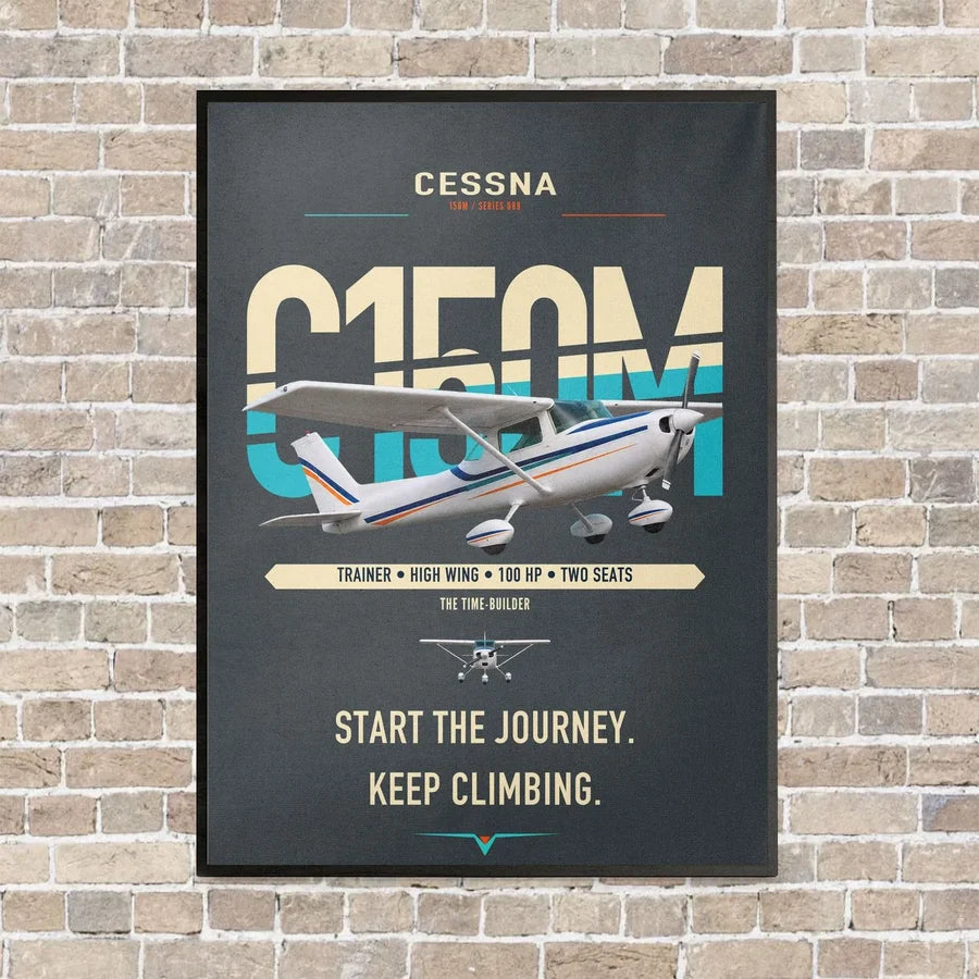 Cessna 150M vertical canvas print - framed - gray background