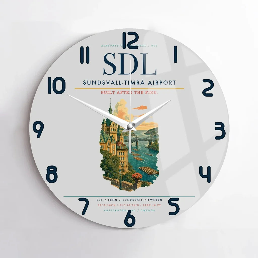 Sundsvall-Timrå Airport (SDL) design on light gray no frame wall clock