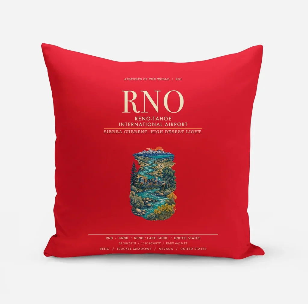 Reno-Tahoe International Airport (RNO) design on red pillow