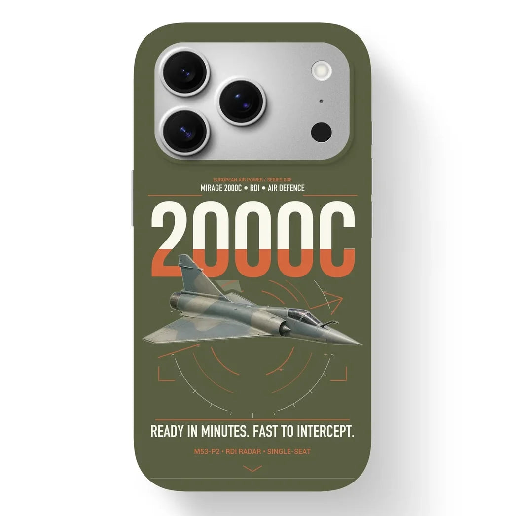 Dassault Mirage 2000C RDI design on green army magsafe iphone case, for iPhone 17 Pro