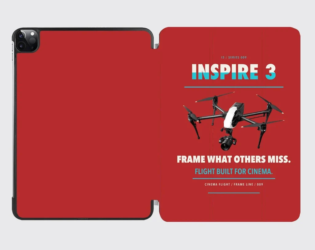 DJI Inspire 3 design on red ipad tablet case
