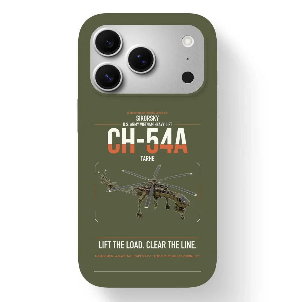 Sikorsky CH-54A Tarhe design on green army magsafe iphone case, for iPhone 17 Pro