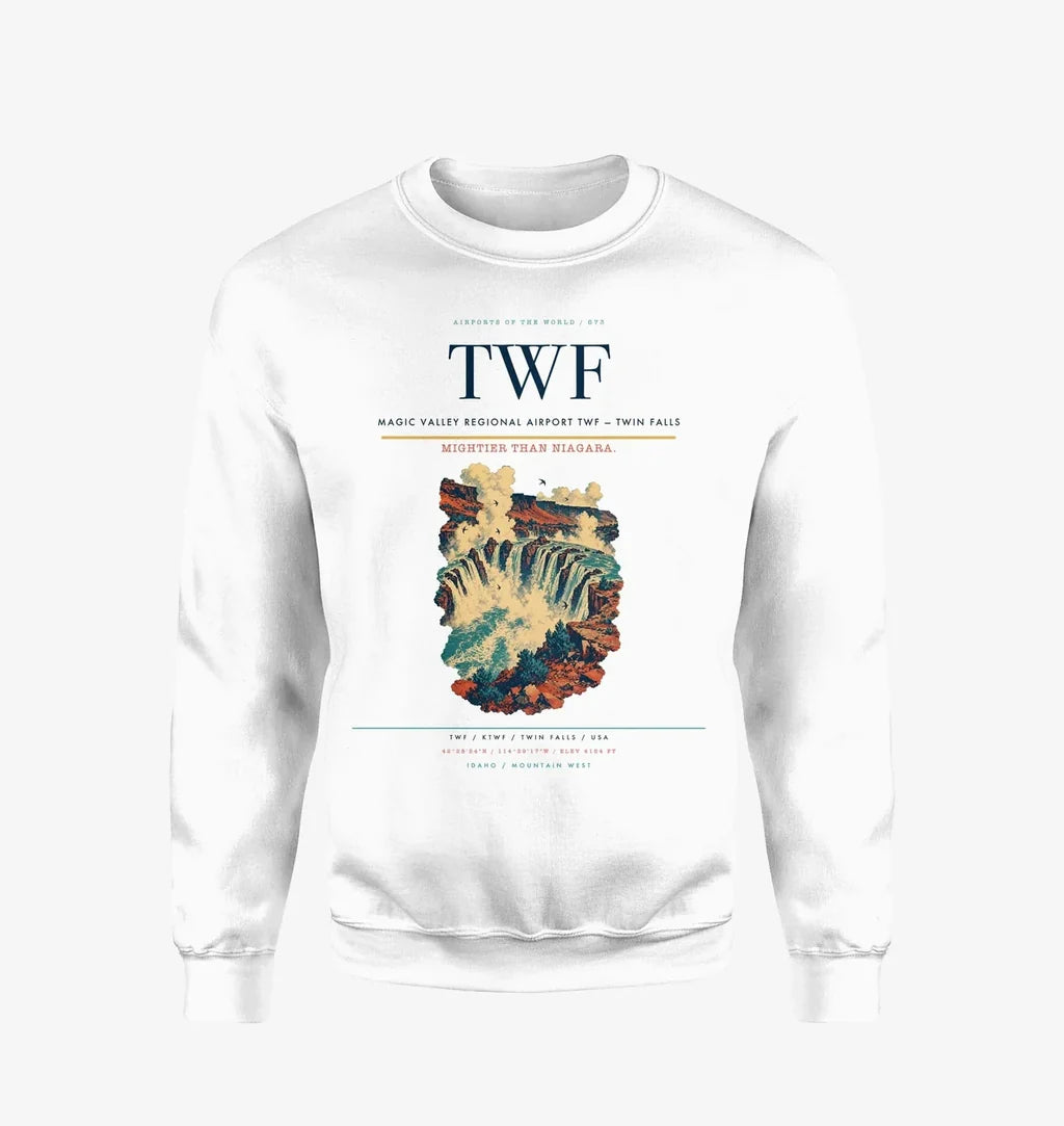 Magic Valley Regional Airport (TWF) design on white sweatshirt