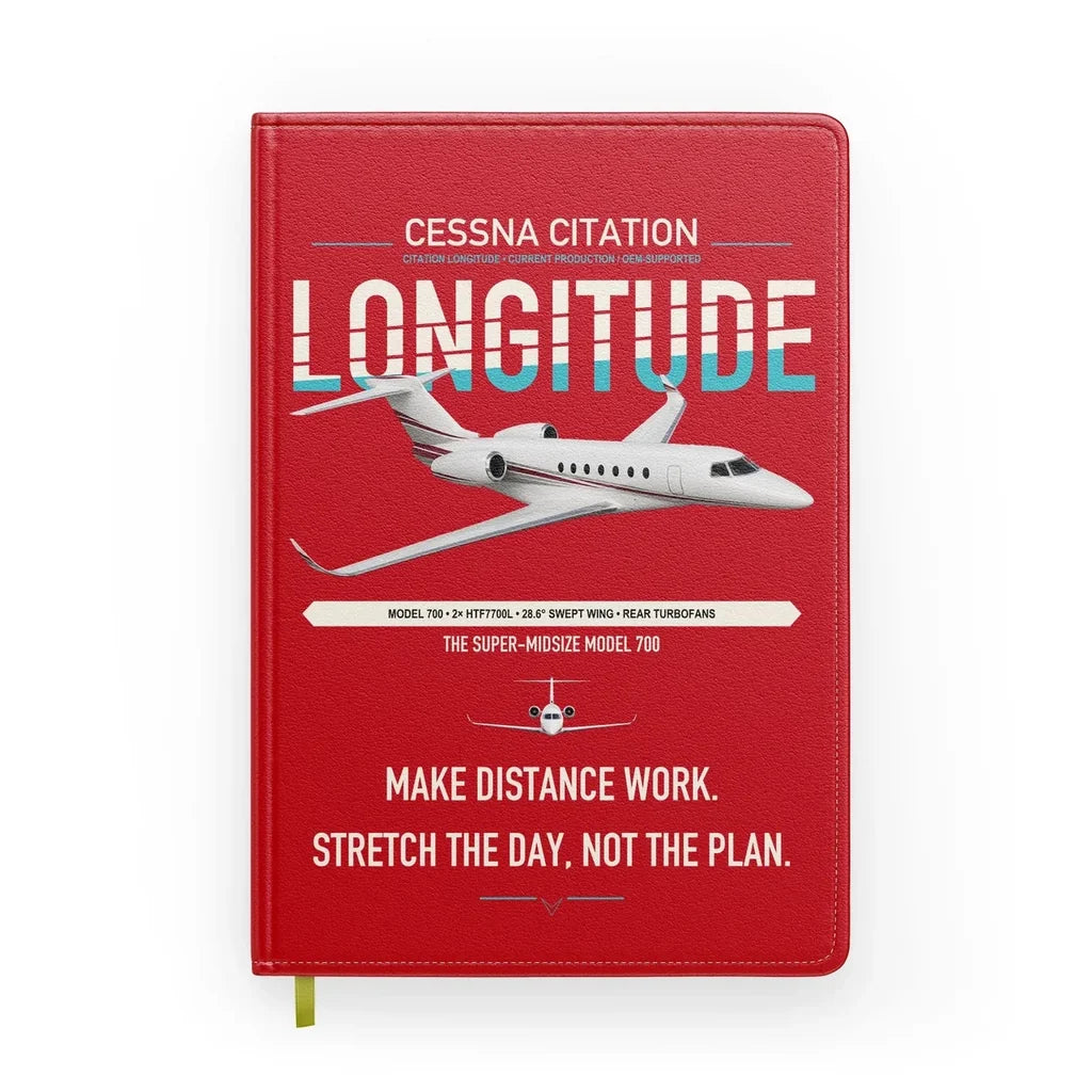 Cessna Citation Longitude design on red notebook