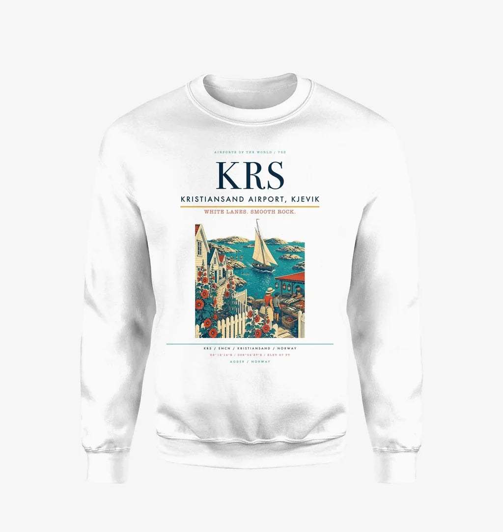 Kristiansand Airport, Kjevik (KRS) design on white sweatshirt