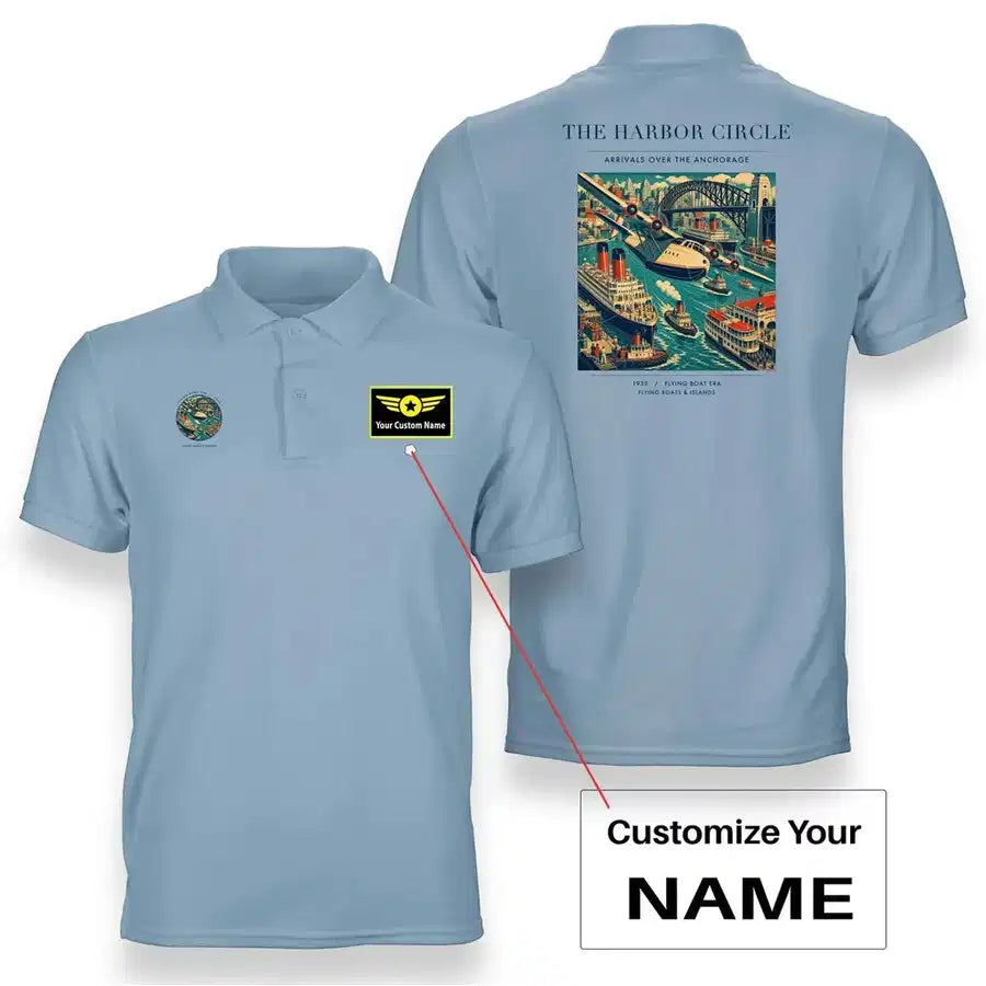 VINTAGE G4059 - The Harbor Circle - Double-Side Polo T-Shirt design on lightblue+name