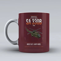 Thumbnail for Aérospatiale SA 330B Puma design on dark red ceramic mug, double-side print