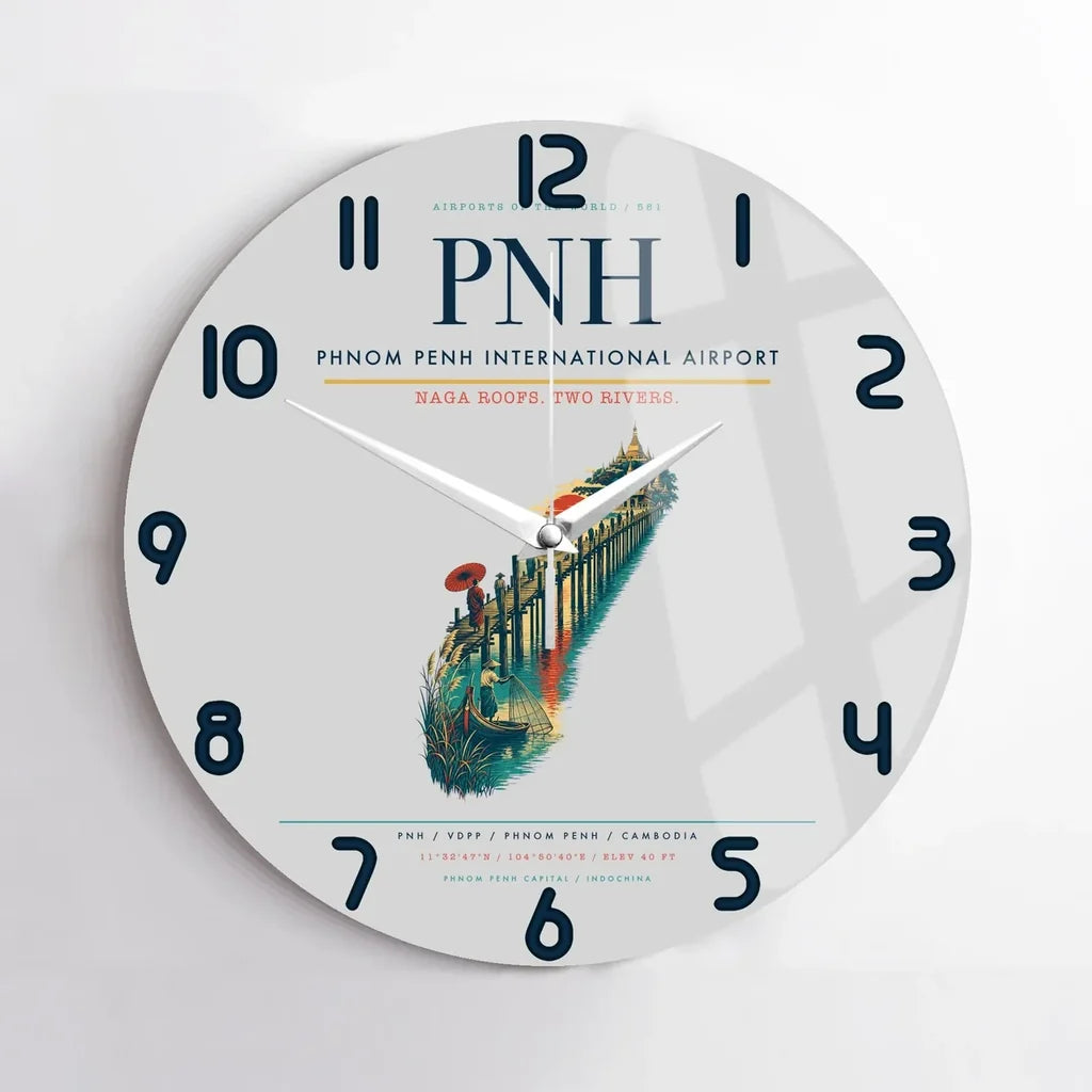 Phnom Penh International Airport (PNH) design on light gray no frame wall clock