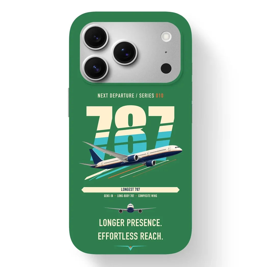 Boeing 787-10 Dreamliner design on green magsafe iphone case