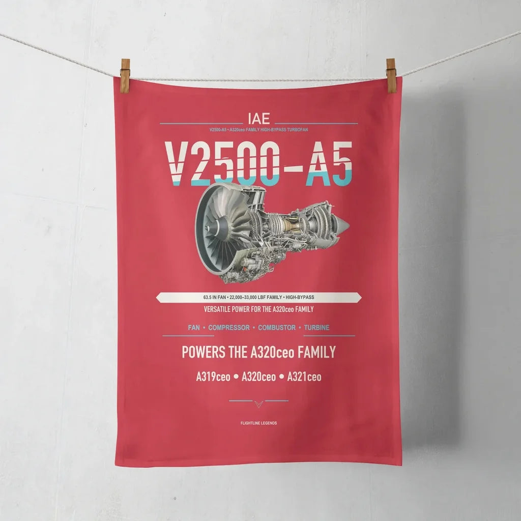V2500-A5 design on red towel