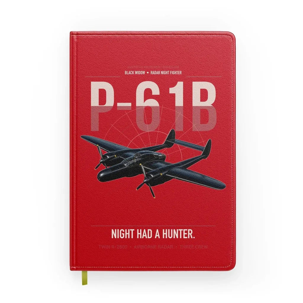 P-61B Black Widow design on red notebook