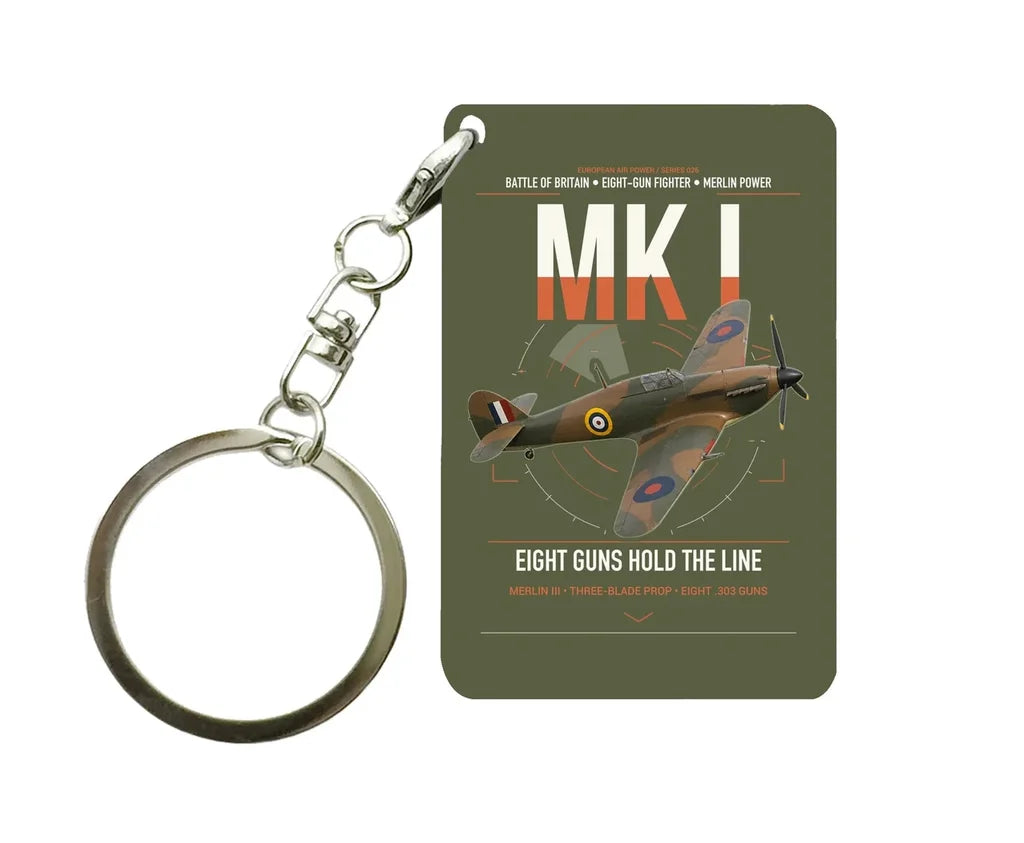 Hawker Hurricane Mk I design on green army designed key chain, double-side print