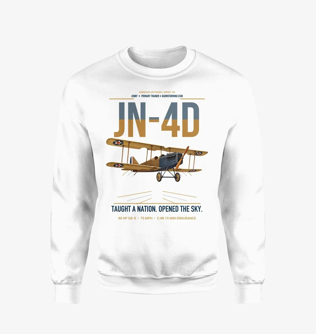 Curtiss JN-4D Jenny design on white sweatshirt
