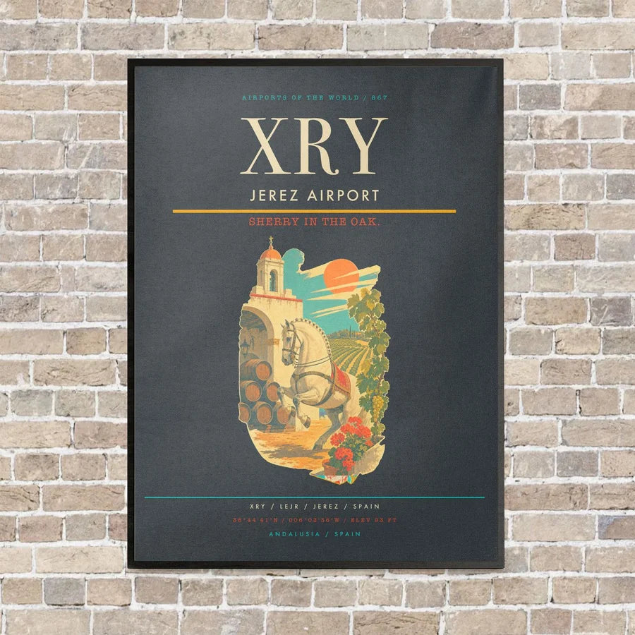 Jerez Airport XRY vertical canvas print - framed - gray background