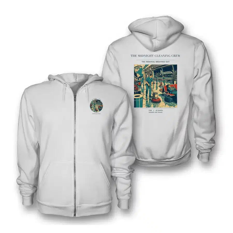 VINTAGE G4378 - The Midnight Cleaning Crew - Premium Zipped Hoodie design on white